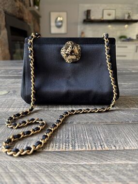 CHANEL Rare Vintage Black Satin Mini Doctors Chain Tote